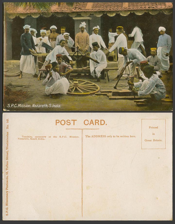 Indian Old Colour Postcard S.P.G Mission Nazareth S India Native Workers at Work