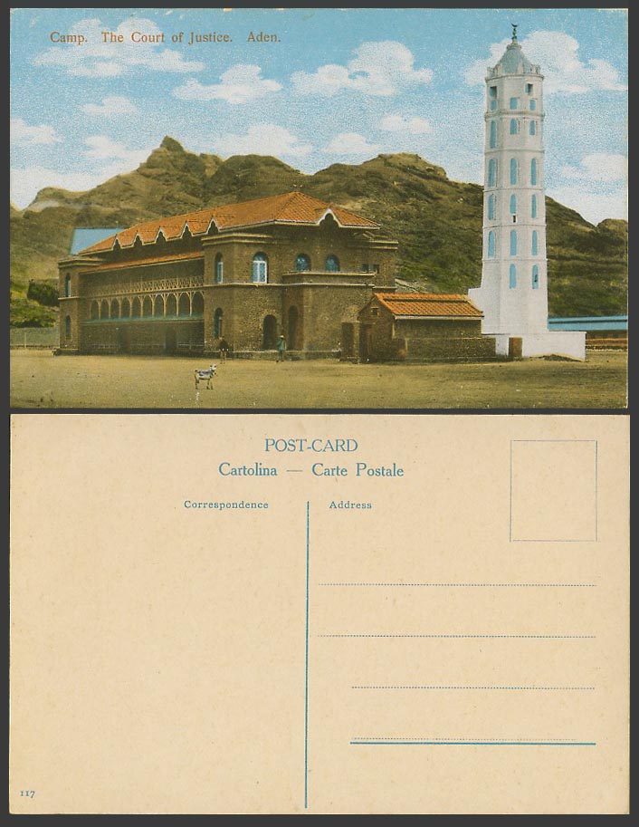 Aden Old Color Postcard Camp Court of Justice Tower Law Courts Yemen Middle East