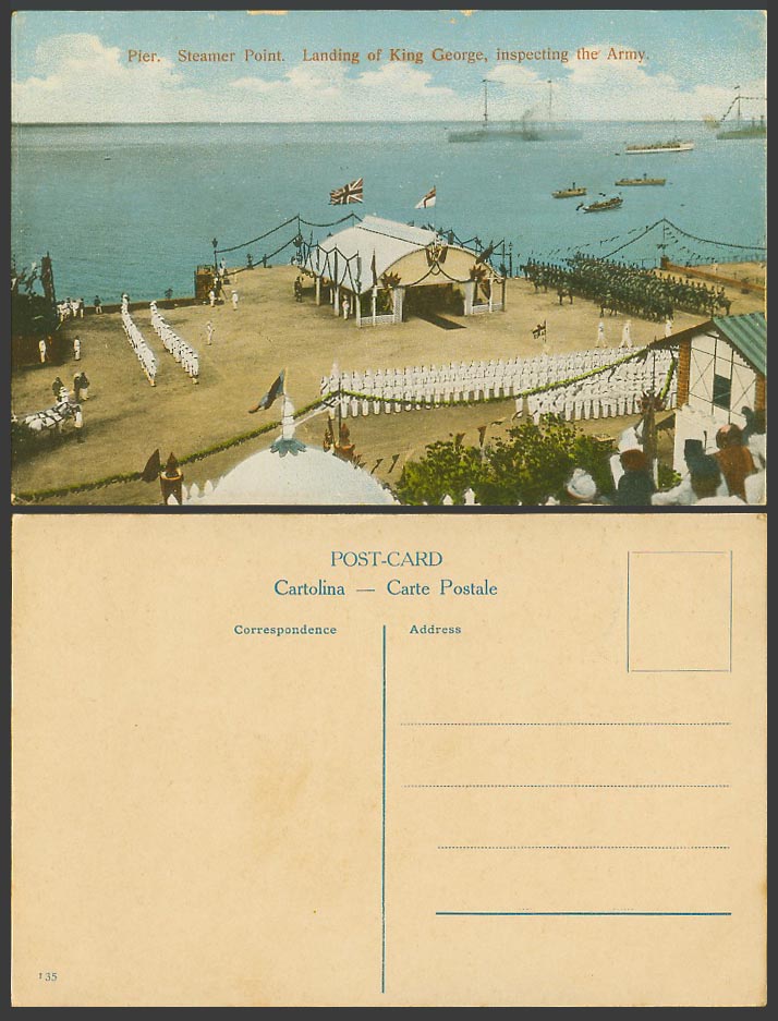 Aden Old Postcard Pier Steamer Point Landing at King George, Inspecting The Army