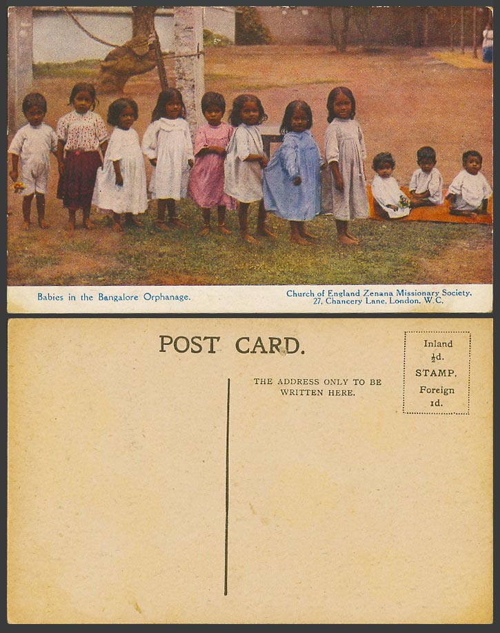 India Old Colour Postcard Orphans Babies in Bangalore Orphanage, Boys and Girls