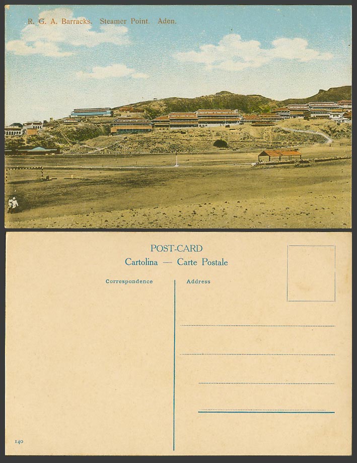 Aden Old Colour Postcard R.G.A. Barracks Steamer Point, Military Football Ground