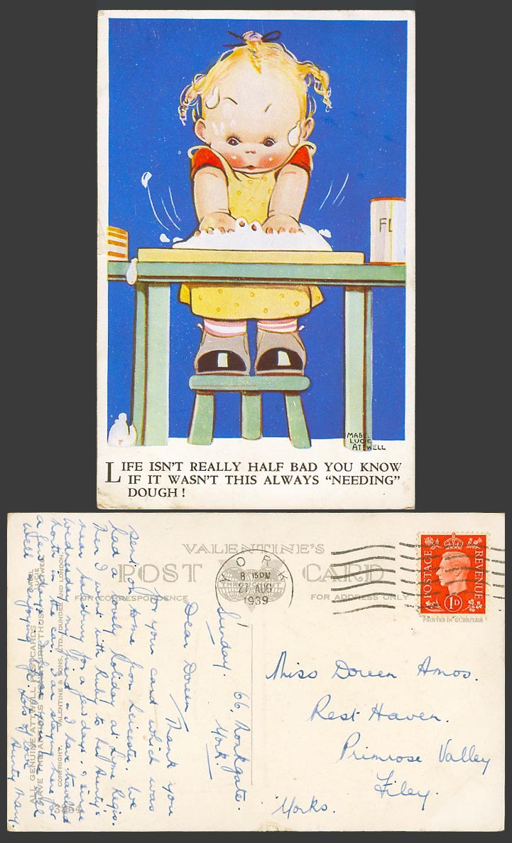 MABEL LUCIE ATTWELL 1939 Old Postcard Girl Needing Dough Life Isnt Half Bad 3854