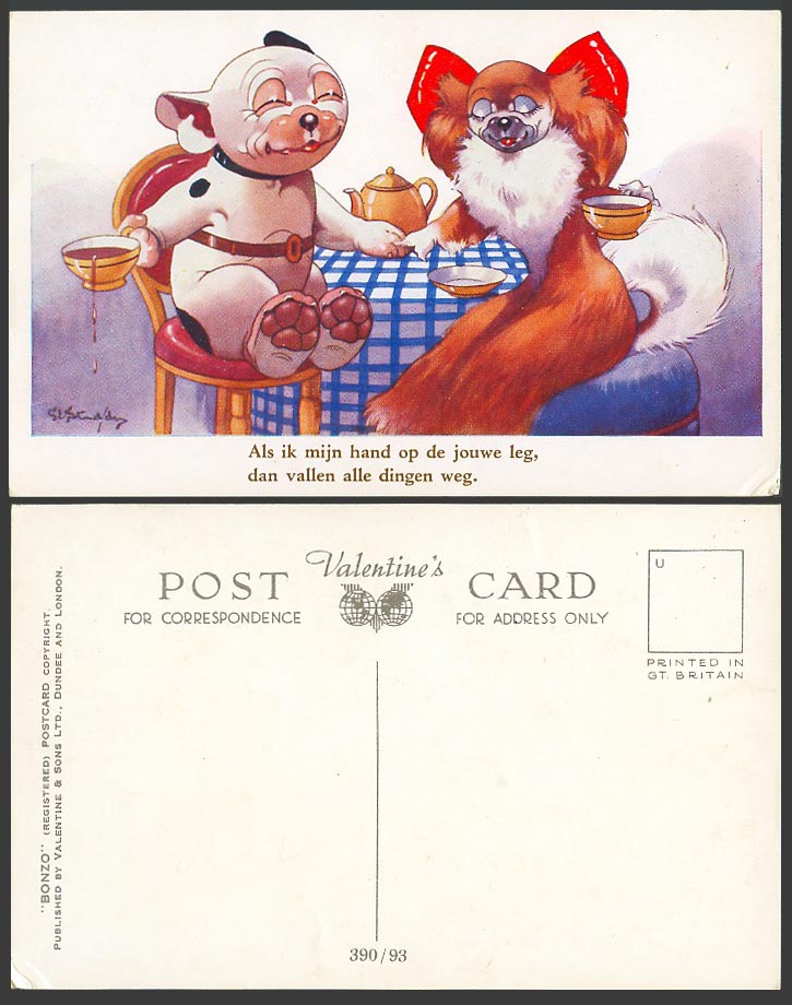 BONZO DOG GE Studdy Dutch Old Postcard My Hand on Yours, Things Go Away 390/93