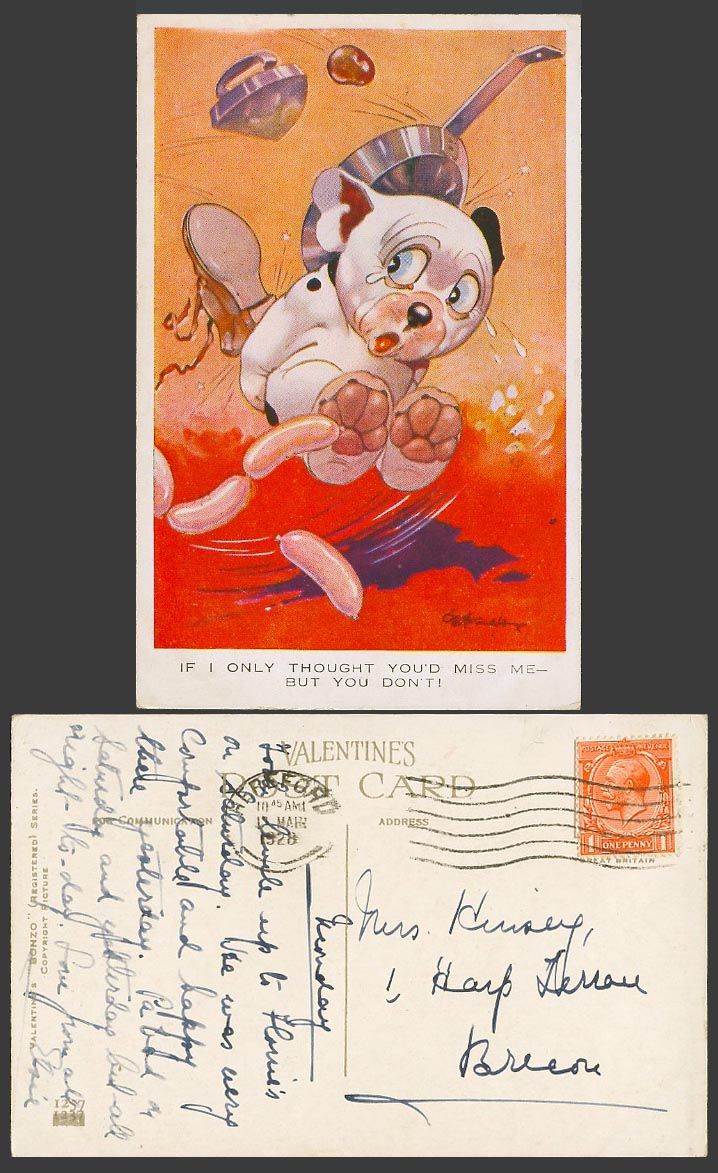 BONZO DOG GE Studdy 1928 Old Postcard Sausages I Only Thought You'd Miss Me 1257