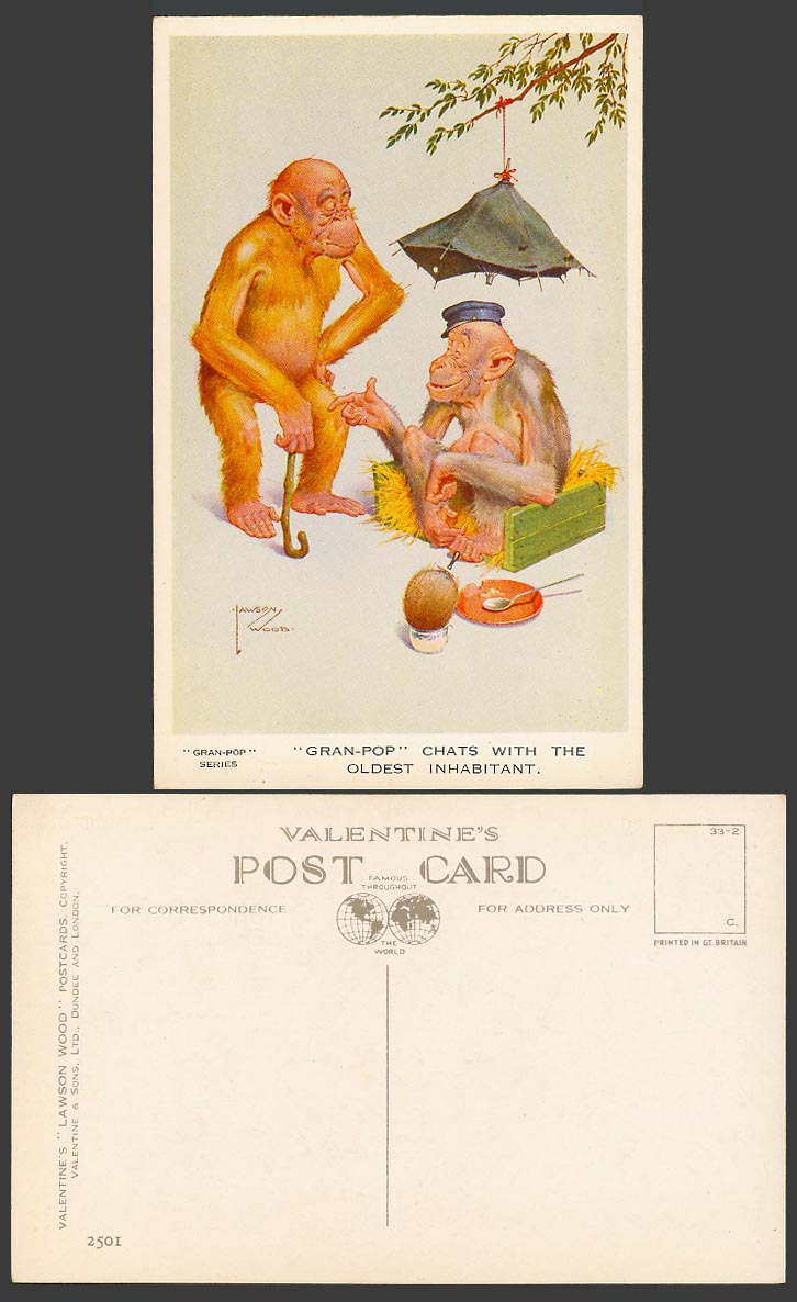 LAWSON WOOD Old Postcard Gran-Pop Chats with The Oldest Inhabitant, Monkeys 2501