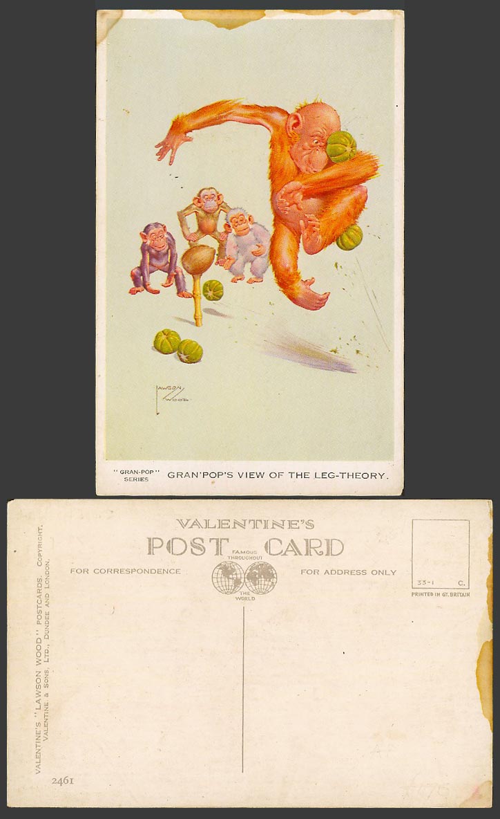Lawson Wood Old Postcard Gran-Pop Gran'Pop's Leg-Theory Chimpanzees Monkeys 2461