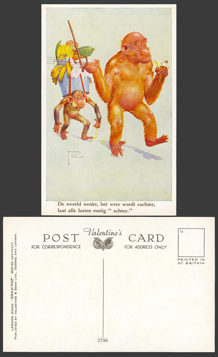 Lawson Wood Old Postcard Gran'Pop Chimpanzee Monkey Eating Banana, Dutch Caption