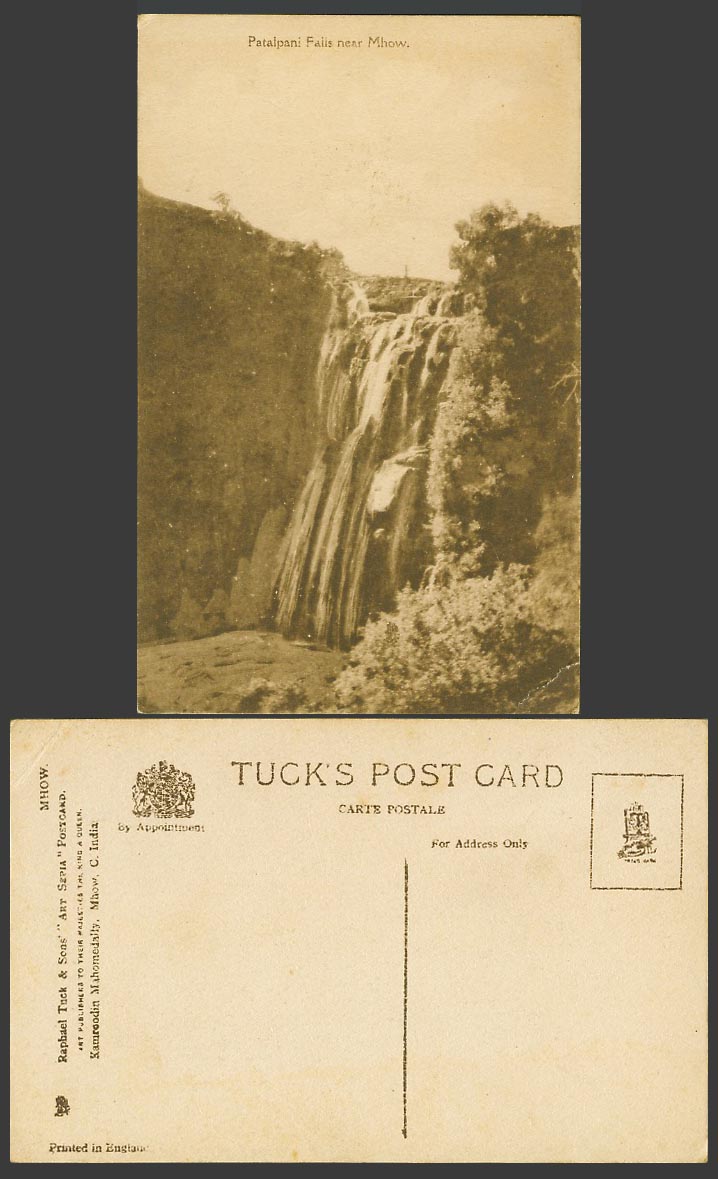India Old Postcard Patalpani Falls near MHOW Waterfalls Water Falls, Tuck's Art