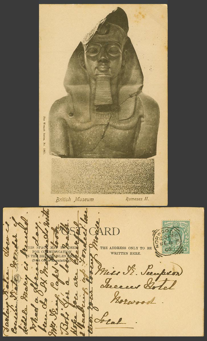 Egypt Old Postcard Rameses II Statue Egyptian Sculpture in British Museum London