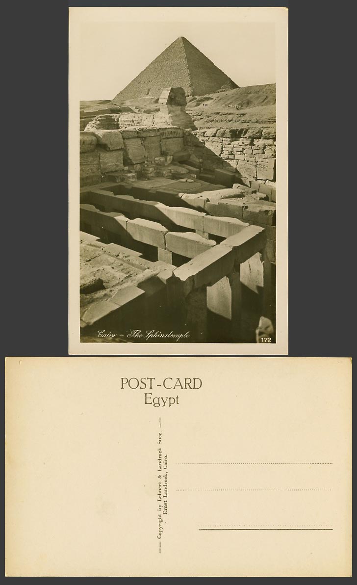 Egypt Old Real Photo Postcard Cairo The Sphinx Temple Pyramid Sphinxtemple Caire