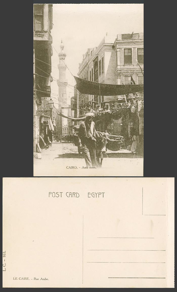 Egypt Old Postcard Cairo Arab Street, Le Caire Rue Arabe Donkey Mosque Tower 163