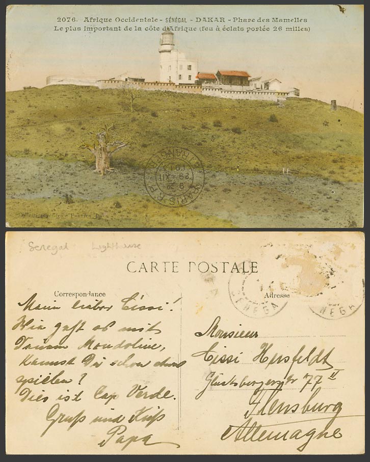 Senegal 1913 Old Colour Postcard Dakar Phare des Mamelles Lighthouse R. 26 Miles