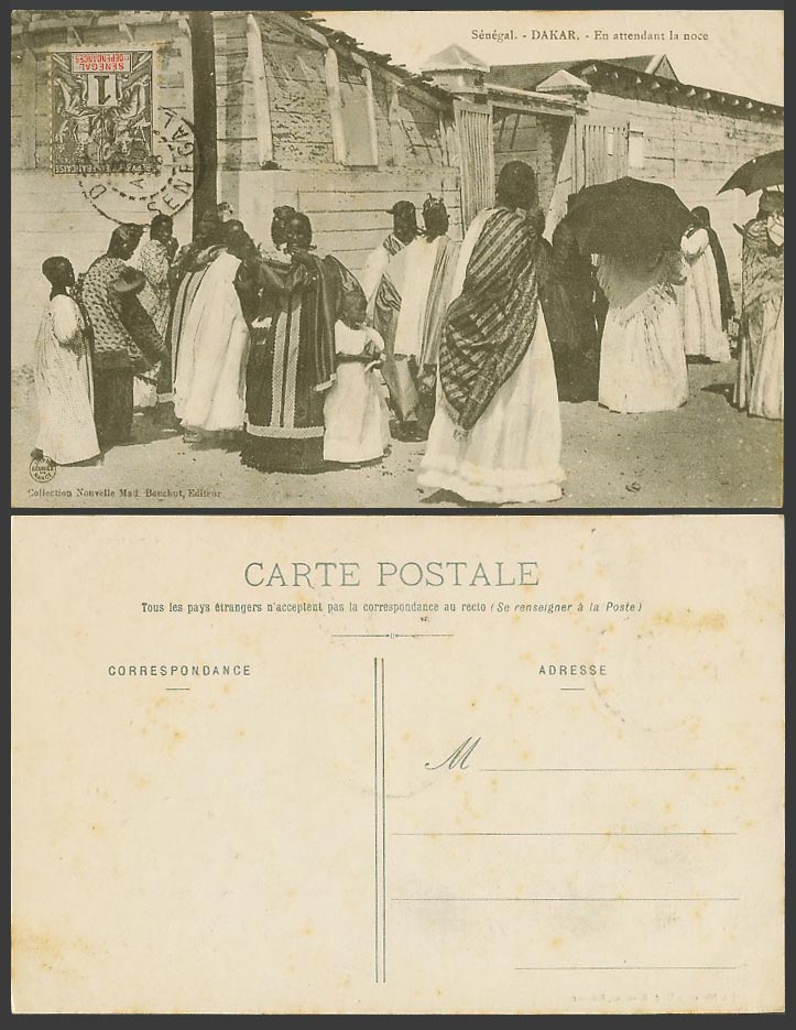 Senegal 1908 Old Postcard Dakar En attendant la noce Natives Waiting for Wedding