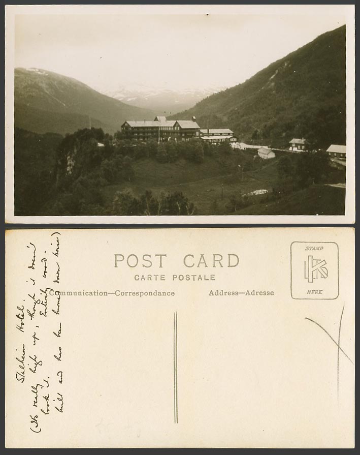 Norway Old Real Photo Postcard Stalheim Hotel Entirely Wood Built Snowy Mountain