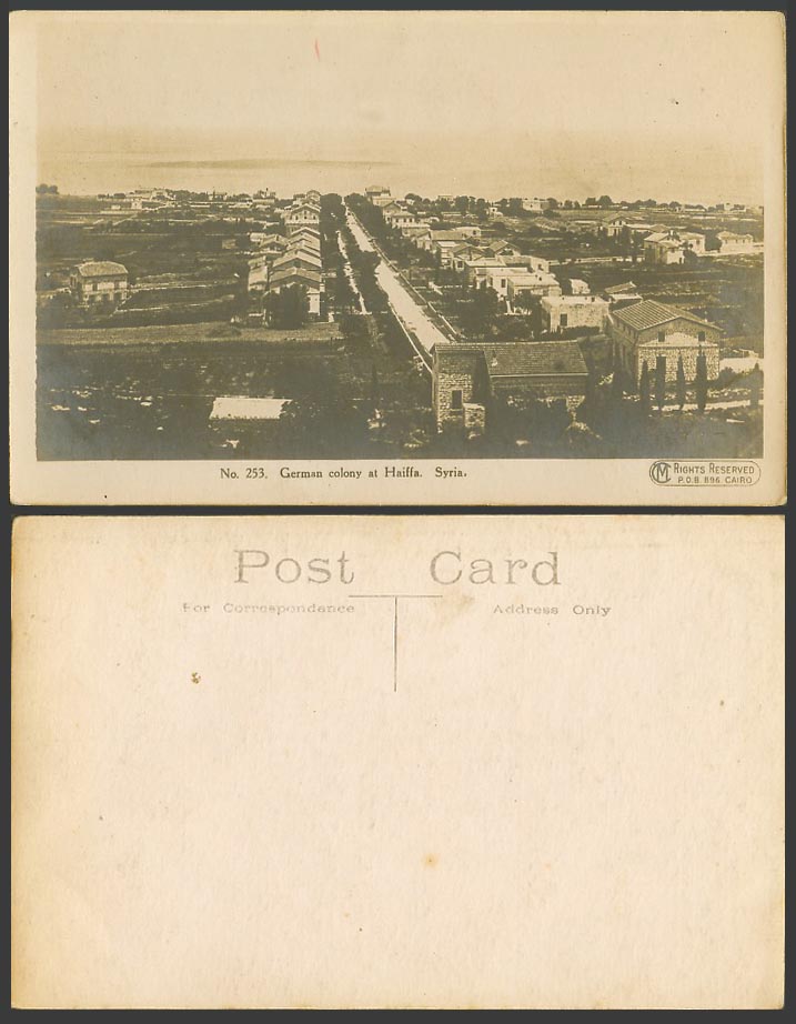 Israel Old Real Photo Postcard German Colony at Haiffa Street and Panorama Haifa