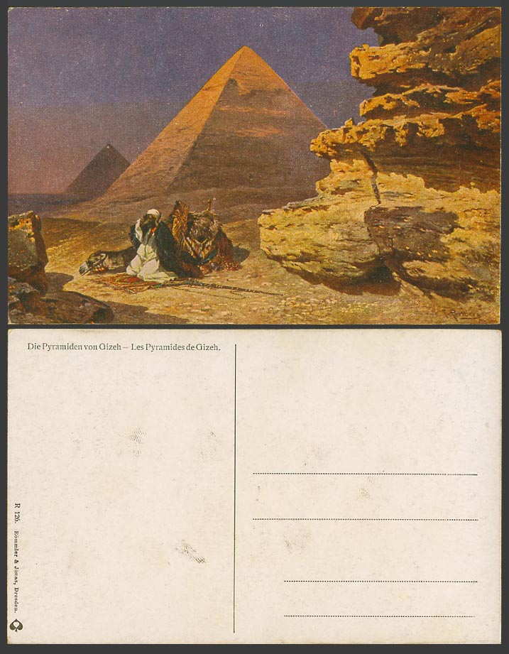 Egypt F Perlberg Artist Signed Old Postcard Pyramids Gizeh Giza Camel Prayer ART