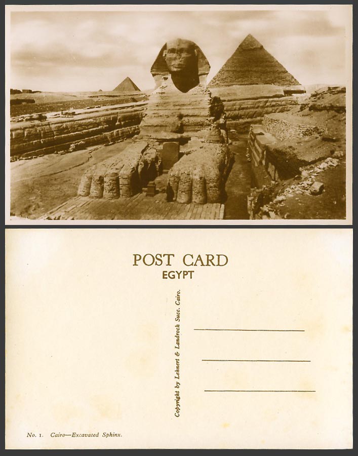 Egypt Old Real Photo Postcard Cairo Excavated Sphinx Giza Pyramids Le Caire No.1