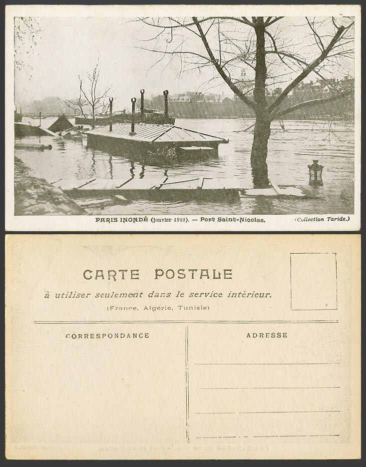 PARIS FLOOD Jan. 1910 Old Postcard Port Saint-Nicolas Bridge (Collection Taride)