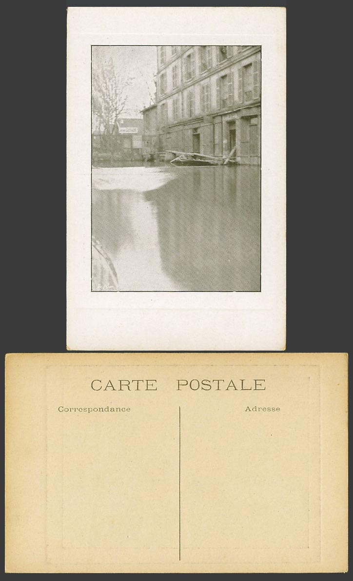 PARIS FLOOD Disaster 1910 Old Embossed Postcard Flooded Street Scene & Buildings