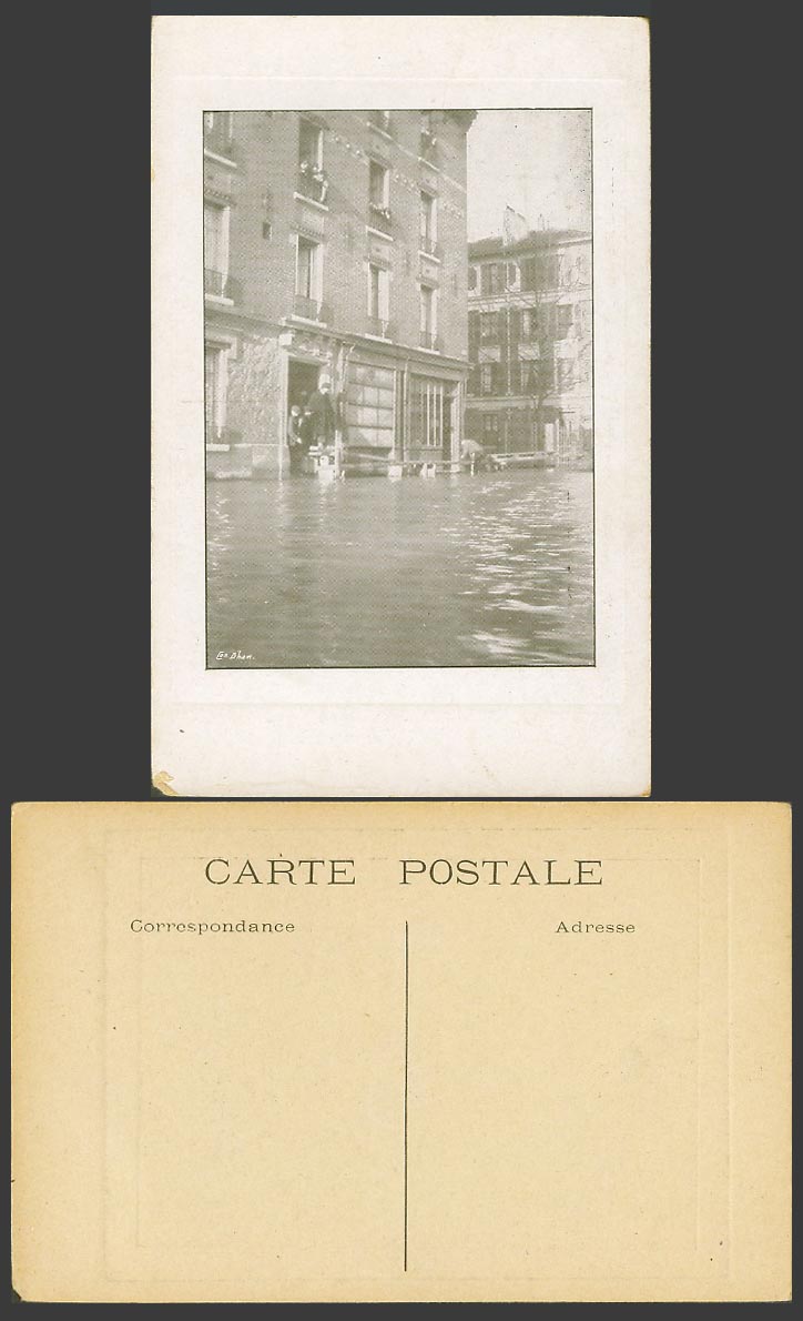 PARIS FLOOD 1910 Old Embossed Postcard Flooded Street Scene Buildings, Cox B'ham