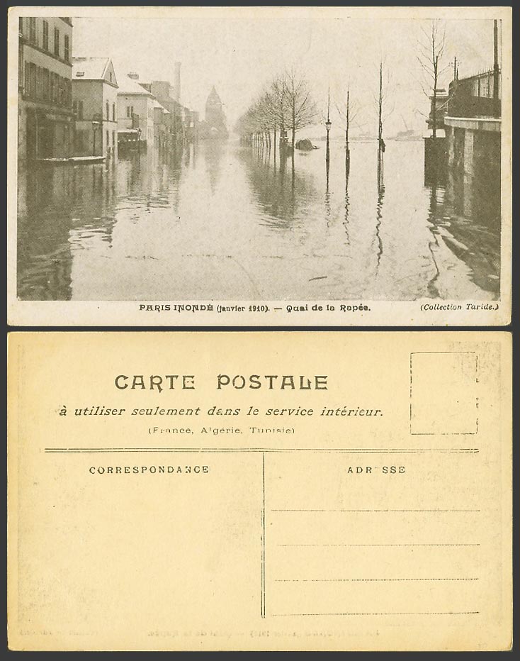 PARIS FLOOD Disaster 1910 Old Postcard Quai de la Rapee Quay - Collection Taride