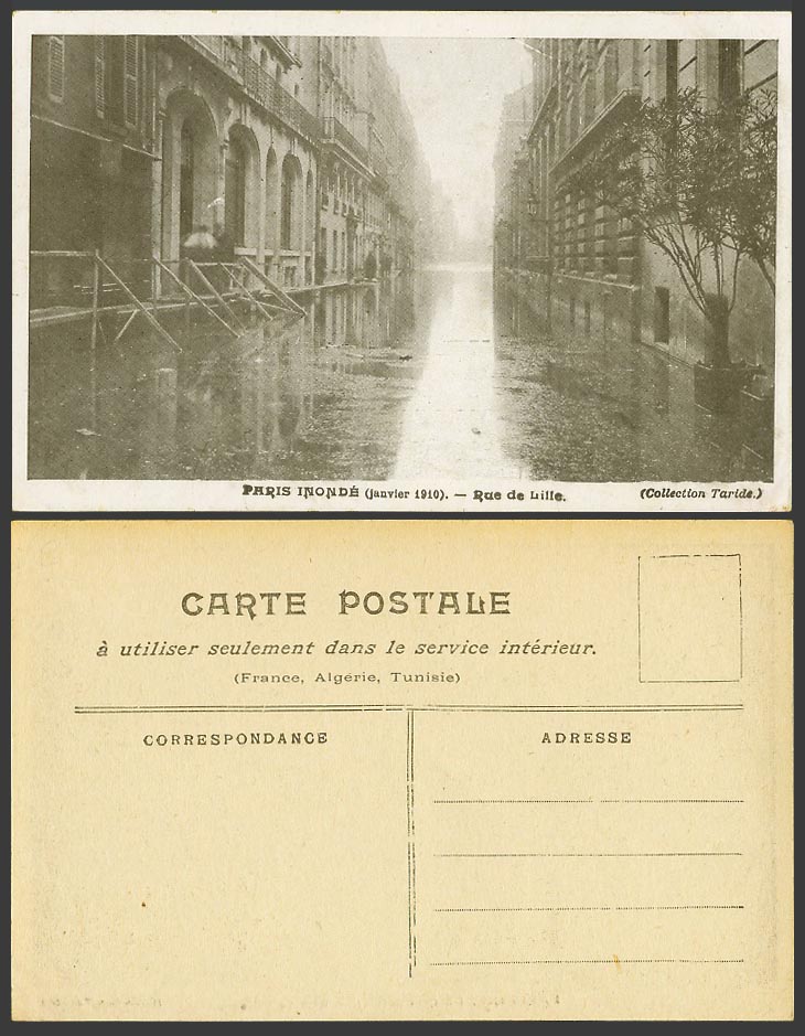 PARIS FLOOD 1910 Old Postcard Rue de Lille Flooded Street View Collection Taride