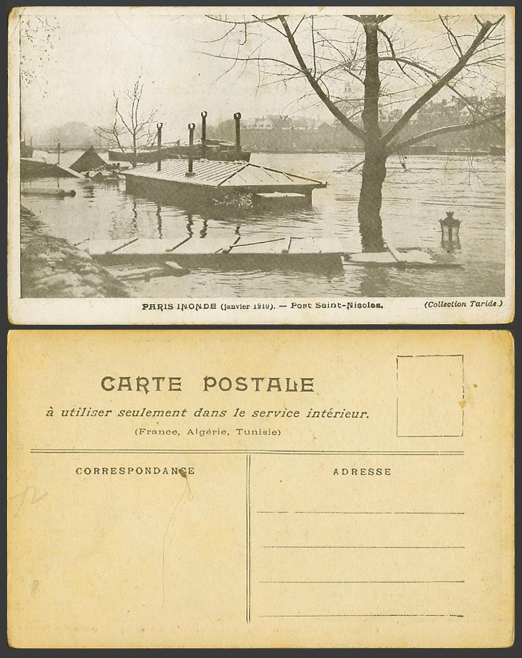 PARIS FLOOD Disaster Jan. 1910 Old Postcard Port Saint-Nicolas Collection Taride