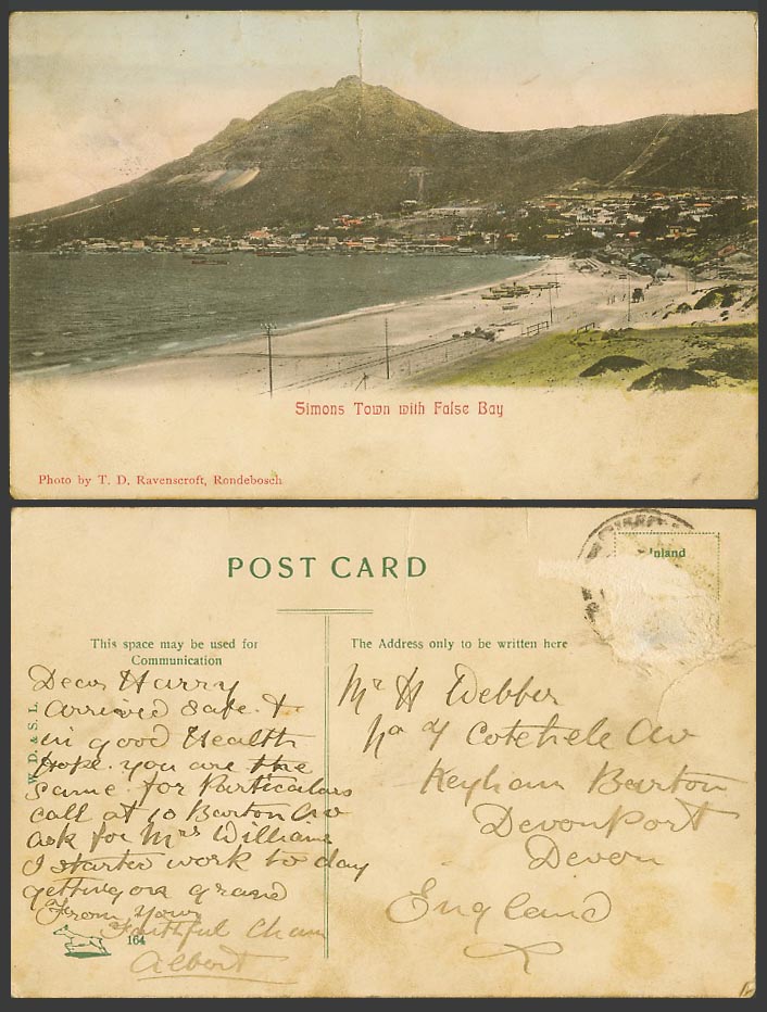 South Africa Old Colour Postcard Simonstown w. False Bay, Beach Seaside Panorama