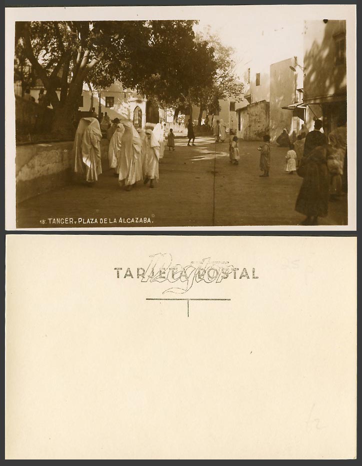Morocco Old Real Photo Postcard Tanger Plaza de la Alcazaba Square, Street Scene