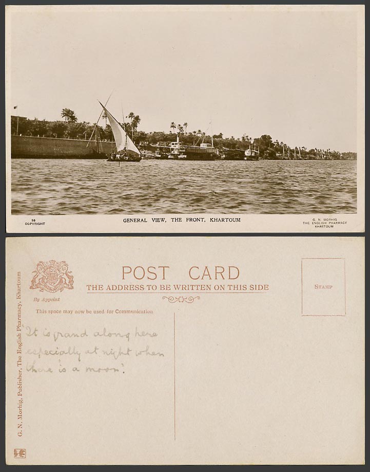 Sudan Old Real Photo Postcard Khartoum The Front General View Sailing Boats Ship