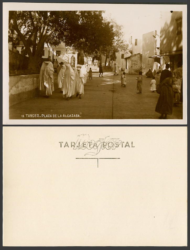 Morocco Old Real Photo Postcard Tanger, Plaza de la Alcazaba Street Scene, Women