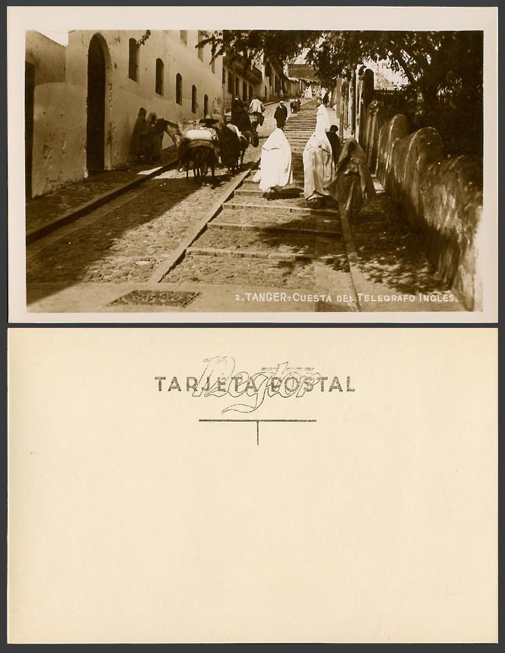 Morocco Old Postcard Tanger, Cuesta del Telegrafo Ingles English Telegraph Slope