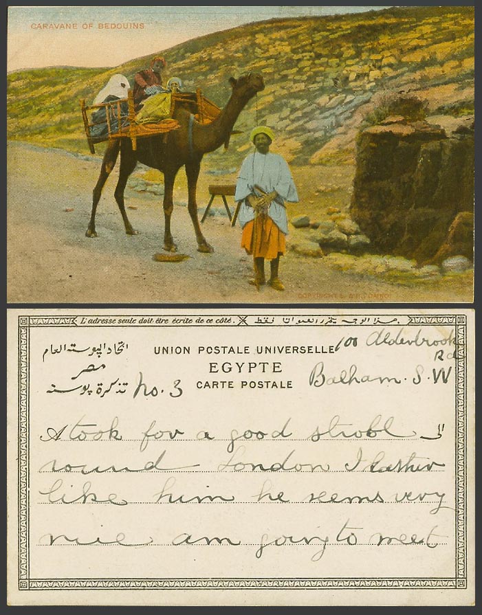Egypt Old UB Colour Postcard Chair on Camel Caravane of Bedouins Beduins Caravan