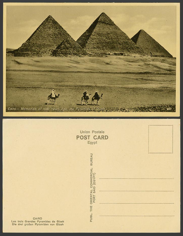 Egypt Old Postcard Cairo, Memorials of 4000 Years Ago Pyramids of Gizeh Giza 431