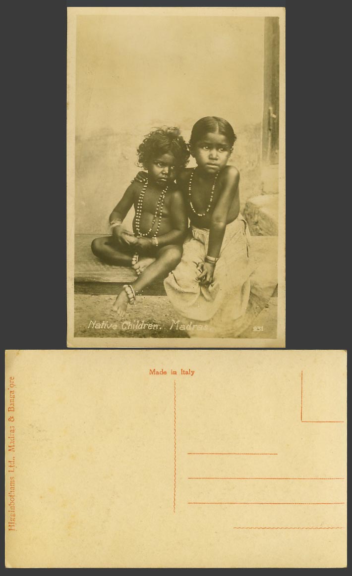 India Old Real Photo Postcard Native Children Madras Little Boy and Girl No. 231