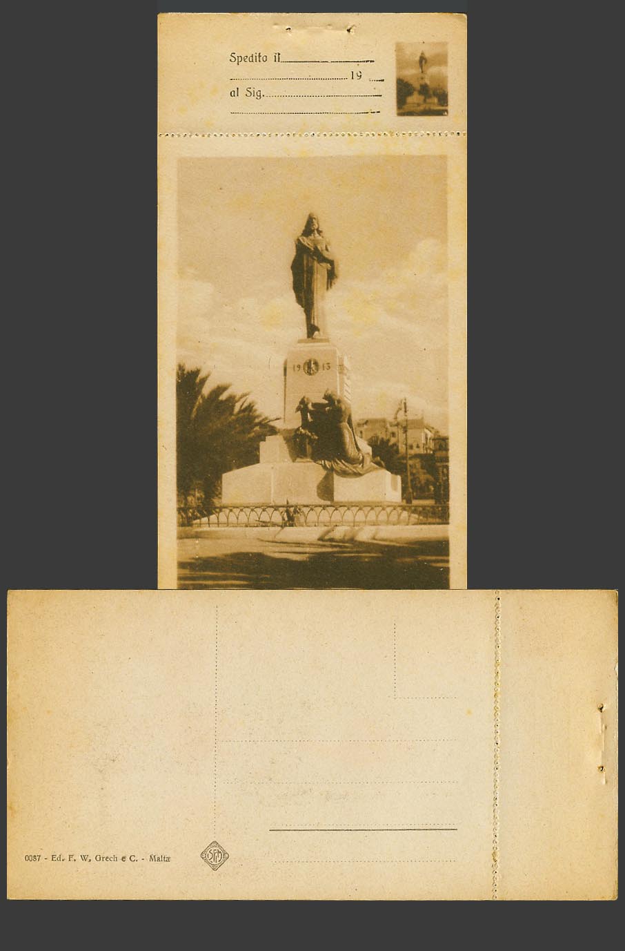 Malta Old Postcard Statue, Monument to Eucharistic Congress, Floriana, Valletta