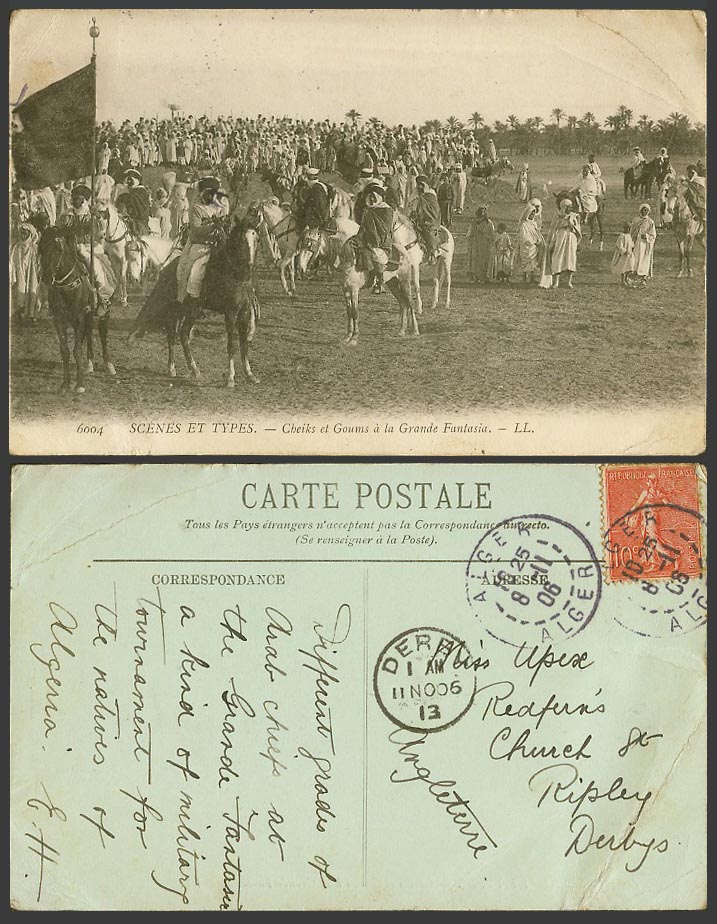 Algeria 1906 Old Postcard Cheiks et Goums a la Grande Fantasia Horse Riders L.L.