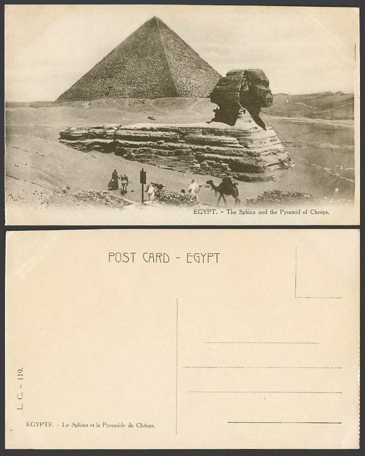 Egypt Old Postcard Cairo Sphinx Pyramid of Cheops, Pyramide, Camel Donkey Desert