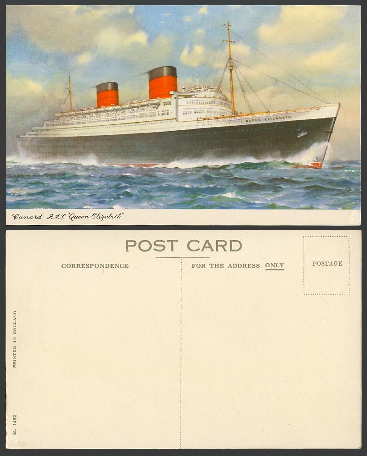 Cunard R.M.S. Queen Elizabeth Royal Mail Steamer Steam Ship, Artist Old Postcard