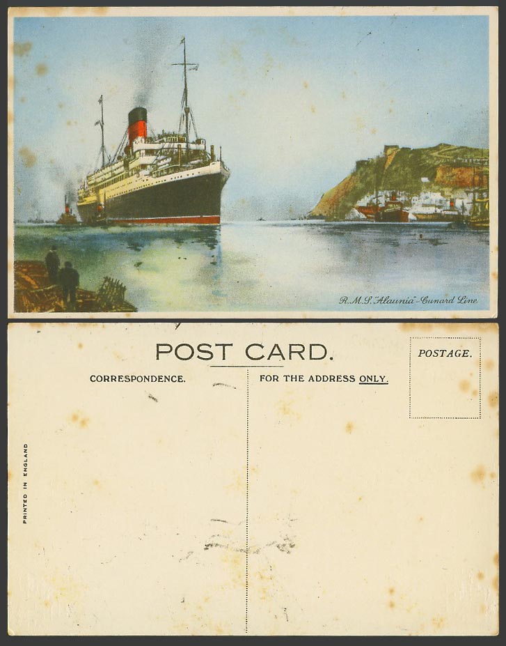 R.M.S Alaunia Cunard Line Royal Mail Steamer Steam Ship Harbour Old ART Postcard
