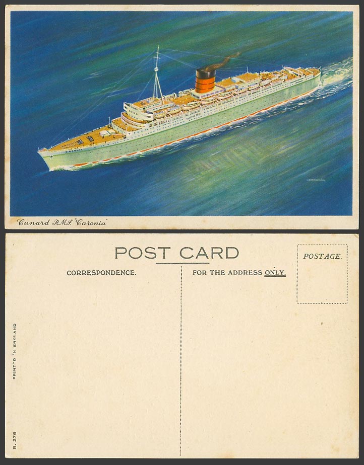 Cunard R.M.S. Caronia Royal Mail Steamer Steam Ship Old Colour Postcard Shipping