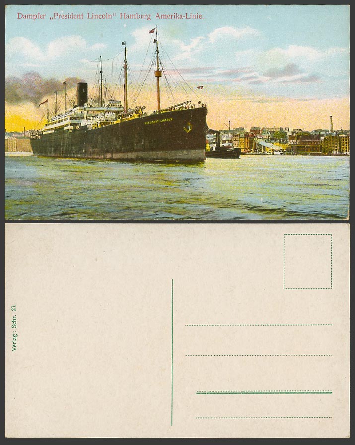 Dampfer, President Lincoln, Hamburg Amerika-Line Steam Ship Steamer Old Postcard