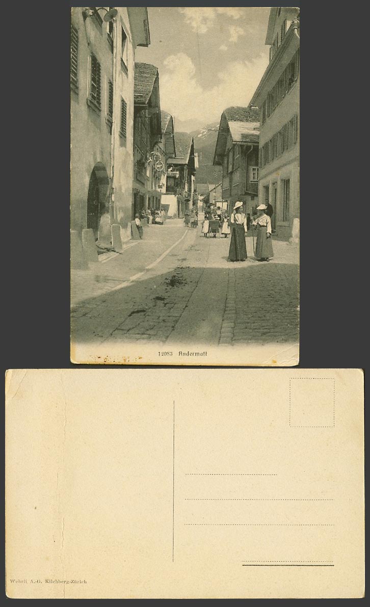Switzerland Swiss Old Postcard Andermatt Street Scene Ladies Women Girl Children