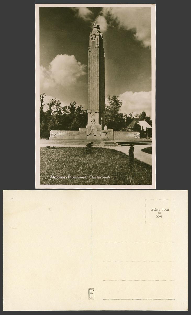 Netherlands Old Real Photo Postcard Oosterbeek Airborne Monument Memorial, Dutch