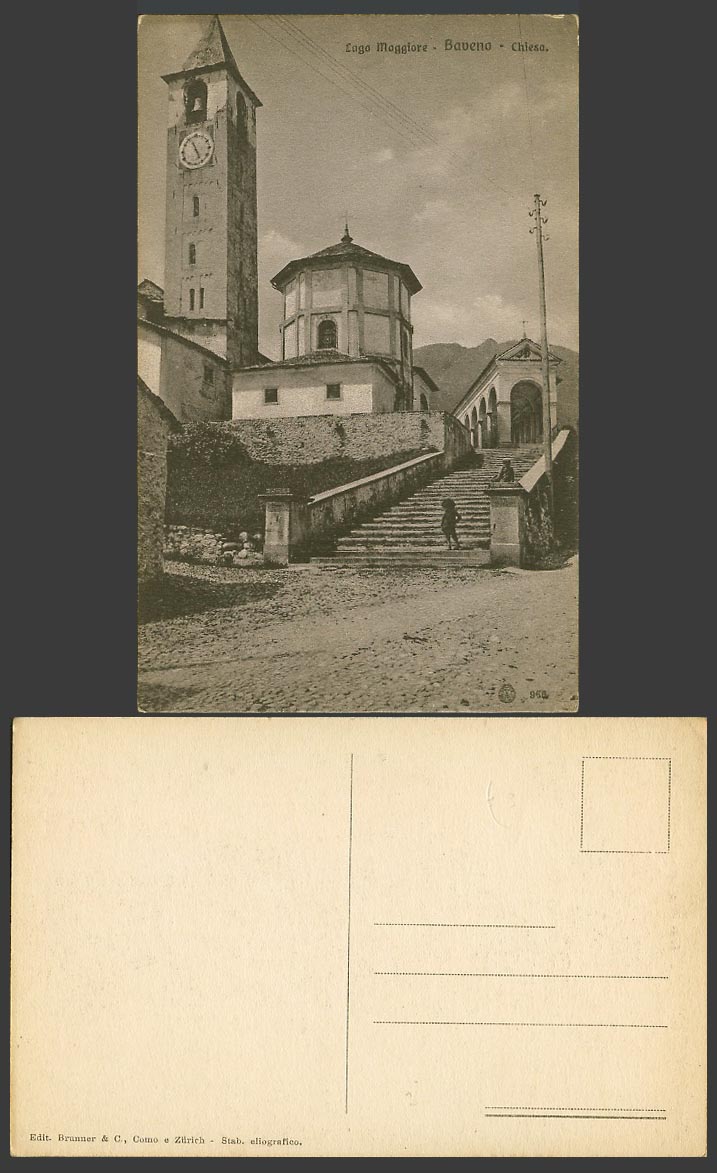 Italy Old Postcard Lago Maggiore Baveno Chiesa Church Chapel, Clock & Bell Tower