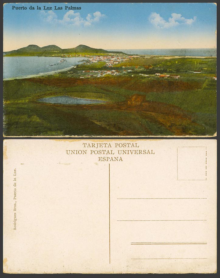 Spain Old Colour Postcard Puerto de La Luz Las Palmas Gran Canaria Hill Panorama