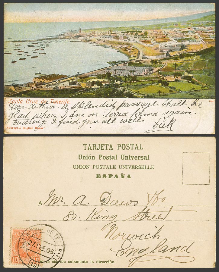 Spain 1905 Old UB Postcard Santa Cruz de Tenerife, Harbour General View Panorama