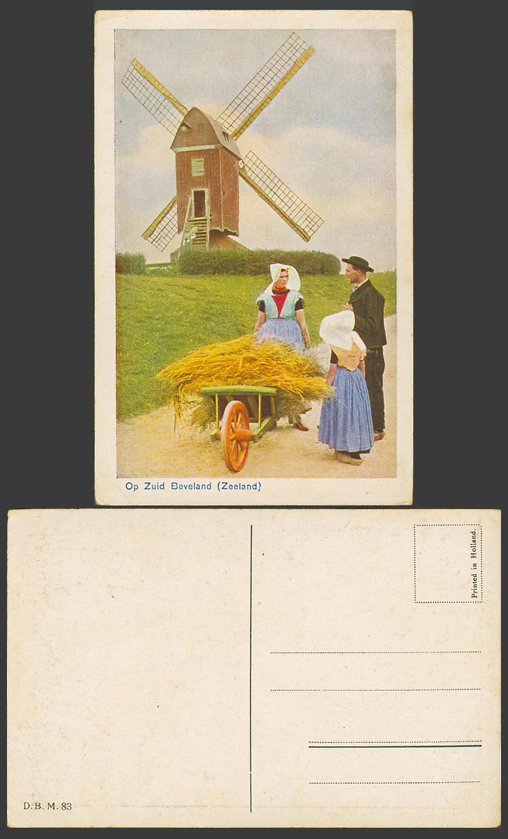 Netherlands Op Zuid Beveland Zeeland Windmill, Dutch Woman Girl Man Old Postcard