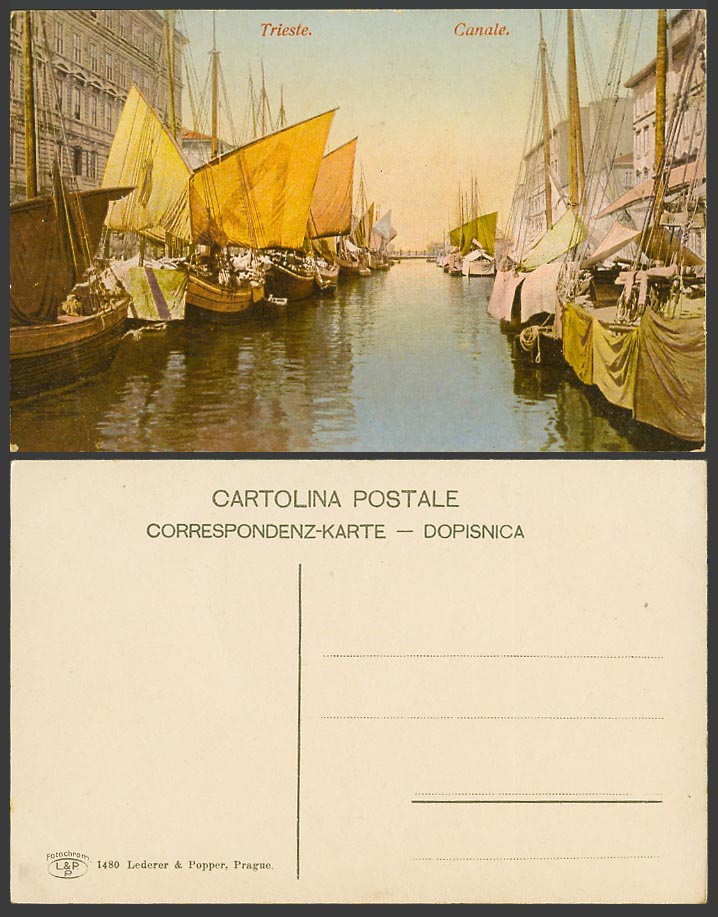 Italy Trieste Triest Old Colour Postcard Canale Grande Canal Ships Sailing Boats