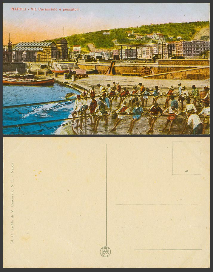 Italy Old Colour Postcard Napoli Naples Via Caracciolo Pescatori Fishermen Boats